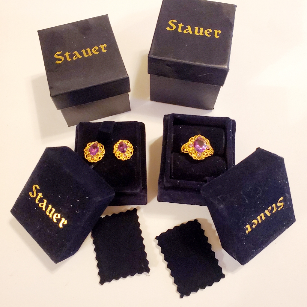 Stauer Womens Victorian Zambian Amethyst Ring And Earrings Set Size 8 89$